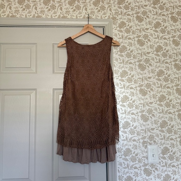 A’Reve Brown Crochet Overlay Tunic Tank Top Sz S – Boho Y2K Layered Look - Picture 5 of 5